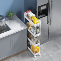 1 x RAW Customer Returns SOLEJAZZ 4-Tier Sliding Mobile Storage Cart for Kitchen, Bathroom, Laundry, Bedroom, Narrow Spaces, Plastic, White - RRP €24.08