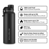 2 x RAW Customer Returns SOLARLAB Stainless Steel Thermos Bottle - Insulated Bottle 1L - BPA Free - Water Bottle Suitable for Hot and Cold Drinks, Ideal for School, Sports, Camping Black, 1200ml  - RRP €40.8