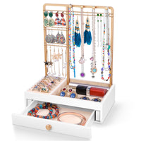 1 x RAW Customer Returns Teamkio jewelry stand, jewelry organizer, jewelry holder 2 in 1, earring stand with drawer, necklace stand, white jewelry stand for necklaces, rings, bracelets, earrings, watches, gift for women - RRP €22.18