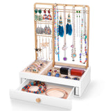 1 x RAW Customer Returns Teamkio jewelry stand, jewelry organizer, jewelry holder 2 in 1, earring stand with drawer, necklace stand, white jewelry stand for necklaces, rings, bracelets, earrings, watches, gift for women - RRP €22.18