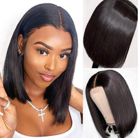 1 x RAW Customer Returns PORSMEER Bob Wig black Short Straight lace hairline front wig Synthetic Hair Cosplay Daily Party Wig for Women Natural Like Real Hair - RRP €28.48