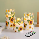 1 x RAW Customer Returns Eywamage Sunflower LED Glass Candles with Remote Control, Flickering Flameless Battery Candles, Set of 3 3 H 4 5 6  - RRP €27.22