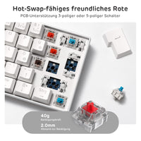 1 x RAW Customer Returns RK ROYAL KLUDGE RK61-DE QWERTZ Wired Bluetooth 2.4Ghz Tri-Mode, 60 Mechanical Keyboard, ABS Keycaps, Red Switches, for IOS, Android, Windows and Mac, White - RRP €77.58