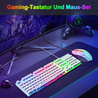 1 x RAW Customer Returns Wired White Gaming Keyboard with Mouse German Layout QWERTZ Wired Keyboard LED RGB Backlight 2400 DPI 6 Button Mouse Keyboard and Mouse Compatible with PC PS5 PS4 Xbox - RRP €30.49