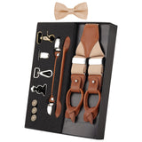 1 x RAW Customer Returns Men s Y-Shape 3.5cm Wide Suspenders Bow Tie Set 6 WAY TO WEAR Button- Clip- Lobster- Fastener Dungarees Buckle Extended Braces for Height 160-200cm - Beige - RRP €39.99