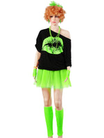 1 x RAW Customer Returns Blulu 80 Years Costume Accessory Set, T-Shirt Tutu Headband Earring Necklace Leg Warmers XXL, Fluorescent Green  - RRP €36.35