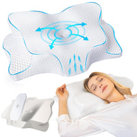 1 x RAW Customer Returns SAHEYER Neck Pillow Memory Foam Pillow, Ergonomic Neck Support Pillow, Side Sleeper Pillow with Ice Silk Pillowcase, Orthopedic Pillow for Side, Back Stomach Sleepers - RRP €34.99