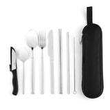 1 x RAW Customer Returns Travel cutlery, hecef 9-piece camping cutlery with compact case, reusable 18 0 stainless steel cutlery, practical cutlery set for work, school, camping and travel silver...  - RRP €18.14