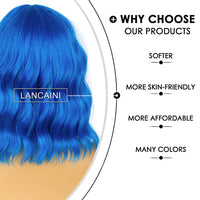 1 x RAW Customer Returns LANCAINI Wavy Wig With Bangs Women s Short Wigs Curly Wavy Bob Synthetic Cosplay Wig for Girls Daily Use Colorful Wigs Blue  - RRP €20.16