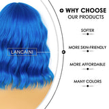 1 x RAW Customer Returns LANCAINI Wavy Wig With Bangs Women s Short Wigs Curly Wavy Bob Synthetic Cosplay Wig for Girls Daily Use Colorful Wigs Blue  - RRP €20.16