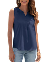 1 x Brand New MAVIS LAVEN Women Summer Tank Tops Chiffon Shirts V Neck Sleeveless Tops Button Blouses Navy S - RRP €27.6