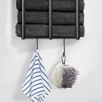 1 x RAW Customer Returns SUNZOS towel holder, black towel holder, with metal shelf and hooks for bathroom, towel storage, dry and wet towels - RRP €20.99