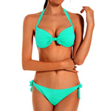 1 x RAW Customer Returns EONAR Women s Bikini Set Swimwear Halter Neck Push up Bikini Top Adjustable Side Ties Two Piece Women Swimwear Two Piece Swimsuit L, Light Green  - RRP €30.0