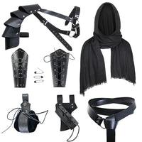 1 x RAW Customer Returns YORDET Medieval Knight Accessories Men Renaissance Leather Belt Shawl Retro Scarf Bracelets Belt Pouch Bracelets Retro Accessories Set, Black, One Size - RRP €43.31