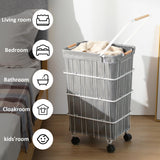 1 x RAW Customer Returns APEXCHASER Laundry Basket, Large Laundry Bin with Wheels and Handle, Metal Frame for Bedroom, Tall Laundry Collector with Fabric Cover, Gray. - RRP €30.24