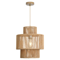 1 x RAW Customer Returns FORCOSO rattan hanging lamp, rattan dining table pendant light, rattan ceiling lamp 32 cm, braided boho hanging light E27, max. 60W for bedroom, living room, dining room, hallway, kitchen - brown - RRP €69.99