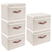 1 x RAW Customer Returns TYEERS Storage Boxes with Lid, Fabric, Washable, Organizer Boxes, 38x25x25 cm, Set of 5, Beige - RRP €36.68