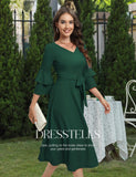 1 x RAW Customer Returns DRESSTELLS Women s Elegant Cocktail Dress Ball Gowns for Teens with Cute Bell Sleeve Cocktail Dresses for Wedding Guest DarkGreen 2XL - RRP €46.99