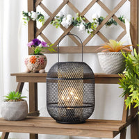 1 x RAW Customer Returns NEWIMAGE Battery Operated Lamp 30cm Tall Decorative Cage Style Metal Cage Lantern Table Lamp with 6 Hour Timer for Home Decoration Living Room Bedroom Wedding Outdoor Patio Black  - RRP €32.99