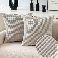 1 x Brand New MIULEE Set of 2 Cushion Covers Diagonal Striped Corduroy Throw Pillow Covers Decorative Throw Pillow Covers Sofas Living Room 50X50cm 20X20 Inch,Light Gray - RRP €19.2