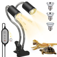 1 x RAW Customer Returns LEDBOKLI Turtle Heat Lamp Heat Light Bulbs 3.5W 25W 50W for Aquarium Reptile with Clip E27 Lamp Holder UVA UVB 2 Lamp Heads 360 for Reptiles, Lizards, Turtle Snakes, Pet Habitat - RRP €29.99