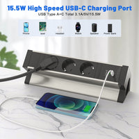 1 x RAW Customer Returns Table socket with USB C, 3-way power strip desk, power strip with USB multiple socket 1.8M cable, aluminum alloy desk socket clampable for office, workshop - RRP €46.5