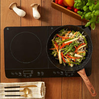 1 x RAW Customer Returns DECO EXPRESS Wok Induction, Coated Pan 24 cm and 28 cm, Deep Pan with Term and Diamond Coating, Non Stick Wok for All Stove Types Brown 28cm  - RRP €27.54