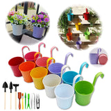 1 x RAW Customer Returns GIOVARA Hanging flower pots, hanging flower pots without drainage hole, pack of 10 colorful balcony garden pots with tools, metal flower pots for plants with removable handles 10 x 10 x 8 cm  - RRP €22.51