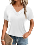 1 x RAW Customer Returns Beluring Top Ladies Summer Elegant Short Sleeve T-Shirt V-Neck Basic Shirt for Women White XL - RRP €23.99