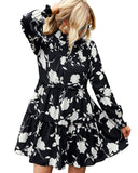 1 x RAW Customer Returns BebreezChic Women s Dresses Floral Turtleneck Long Sleeve Autumn Dress Loose Empire Waist Pleated A-Line Mini Dresses Elegant Party Dress Beach Dress Cocktail Dress Black XL - RRP €30.13