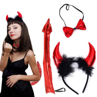 28 x Brand New KEELYY 3 Piece Devil Horns Costume Set, Devil Horns Headband Devil Ears, Red Devil Costume with Hairband Bow Tie Devil Tail for Halloween Carnival Cosplay Masquerade - RRP €169.12