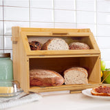 1 x RAW Customer Returns GREELUE Bamboo Bread Box with Ventilation, Large Bread Box, 2 Levels and Viewing Window, Wooden Bread Container for Croissants, Rolls, Bread Storage Kitchen Bamboo  - RRP €47.99