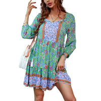 1 x RAW Customer Returns TcIFE Women s Bohemian Tunic Dress Beach Dress Summer Dresses Vintage Beach Tunic 3 4 Sleeve Round Neck Dress Floral Pattern Tunic Dresses Short Tops - RRP €43.36