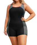 1 x RAW Customer Returns Hanna Nikole Women s Plus Size One Piece Swimsuit Tummy Control Tankini Hollow Out Back Black Gray 48 - RRP €28.31