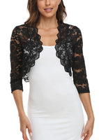 1 x RAW Customer Returns MISS MOLY Bolero Women s Festive Lace Jacket Short Wedding 3 4 Sleeve Cardigan Top S, Black - RRP €30.24