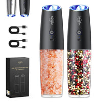 1 x RAW Customer Returns Sangcon Gravity Electric Salt and Pepper Grinder Set, 255g High Capacity, USB Rechargeable Salt Mill, with LED Light, One-Hand Operation, Adjustable Coarseness, Automatic Grinding Black  - RRP €35.4