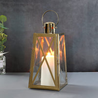 1 x RAW Customer Returns TRIROCKS Stainless Steel Decorative Lantern 30cm High Metal Candle Holder with Tempered Glass Panels Perfect for Home Decor Living Room Parties Events Table Top Indoor Outdoor Gold  - RRP €35.02