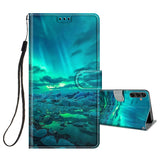 1 x Brand New HopMore mobile phone case for Samsung Galaxy A14 4G 5G leather case, PU leather case, foldable case, flip case, protective case with motif for Samsung A14, flip case, shockproof mobile phone case cover, green northern lights - RRP €11.84