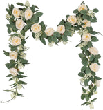 1 x RAW Customer Returns U Artlines Set of 2 4.0 m total Fake Rose Vine Garland Artificial Flowers Plants for Hotel Wedding Home Garden Craft Art Decoration Champagne  - RRP €21.17