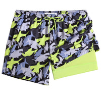 1 x Brand New MaaMgic men s swim shorts for men 2 in 1 4 way stretch quick-drying board shorts Short swimming trunks beach shorts With compression lining, zip pocket, green gray, XL - RRP €27.22