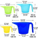 3 x Brand New Youngever 4 Pack Plastic Measuring Cups Set, Nesting Mixing Bowls, Paint Measuring Cup Set, 120ML, 240ML, 500ML, 1000ML Multi-Colored  - RRP €72.75