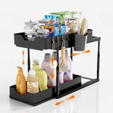 4 x Brand New Wizsofer Height Adjustable Under Sink Shelf with 2 Tiers, Sink Cabinet Organizer with 4 Hooks 1 Cup, Multifunctional Kitchen Rack, Under Cabinet Shelf for Kitchen Cabinet and Bathroom 1PC  - RRP €104.84