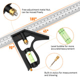 1 x RAW Customer Returns Adjustable Combination Square, 12 300mm Stainless Steel Combination Square Carpentry Tools, 45 90 Degree Ruler with Bubble Level. - RRP €12.99