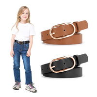 2 x Brand New JasGood 2 Pieces Kids Girls Faux Leather Waist Belt for Boys with Gold Alloy Pin Buckle Design Children Belt for Jeans Dress - RRP €28.22