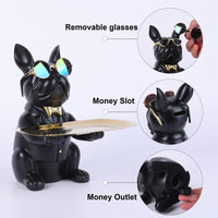 1 x RAW Customer Returns suruim French Bulldog Tray Decoration Statue, Dog Sculpture, Dog Decorative Figure Storage Tray Statue With Tray Black  - RRP €33.43