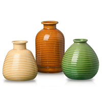 1 x Brand New TERESA S Collections Set of 3 Modern Beige Green Brown Ceramic Vases for Decorative Flowers, Tabletop Vases for Pampas Grass, Multicolored Cracked Vases for Living Room, 13-18cm - RRP €29.99