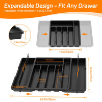 1 x RAW Customer Returns iDavosic.ly Cutlery Tray for Drawers, Expandable Cutlery Insert for Drawers Cutlery Organizer Kitchen, Adjustable Cutlery Holder Cutlery Spoon Forks Plastic Knife, Black - RRP €21.99