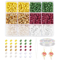 1 x Brand New nbeads 2264 pieces 6 colors glass bead kit, cube glass seed beads with elastic thread needles, small beads kit, bracelet beads for DIY Thanksgiving Day jewelry making - RRP €20.4