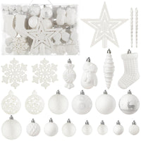 1 x RAW Customer Returns SOLEDI Set of 128 Premium Christmas Baubles Plastic White with Tree Top Star - Robust and Safe Christmas Tree Decoration Set with Hanging - Colorful Christmas Tree Baubles, Reusable Christmas Decoration - RRP €34.26