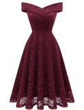 1 x RAW Customer Returns Homrain Women s Evening Dresses Elegant Wedding Lace Dress Off Shoulder Rockabilly A-Line Dress Cocktail High Low Bridesmaid Dresses -1Burgundy 2XL - RRP €46.99